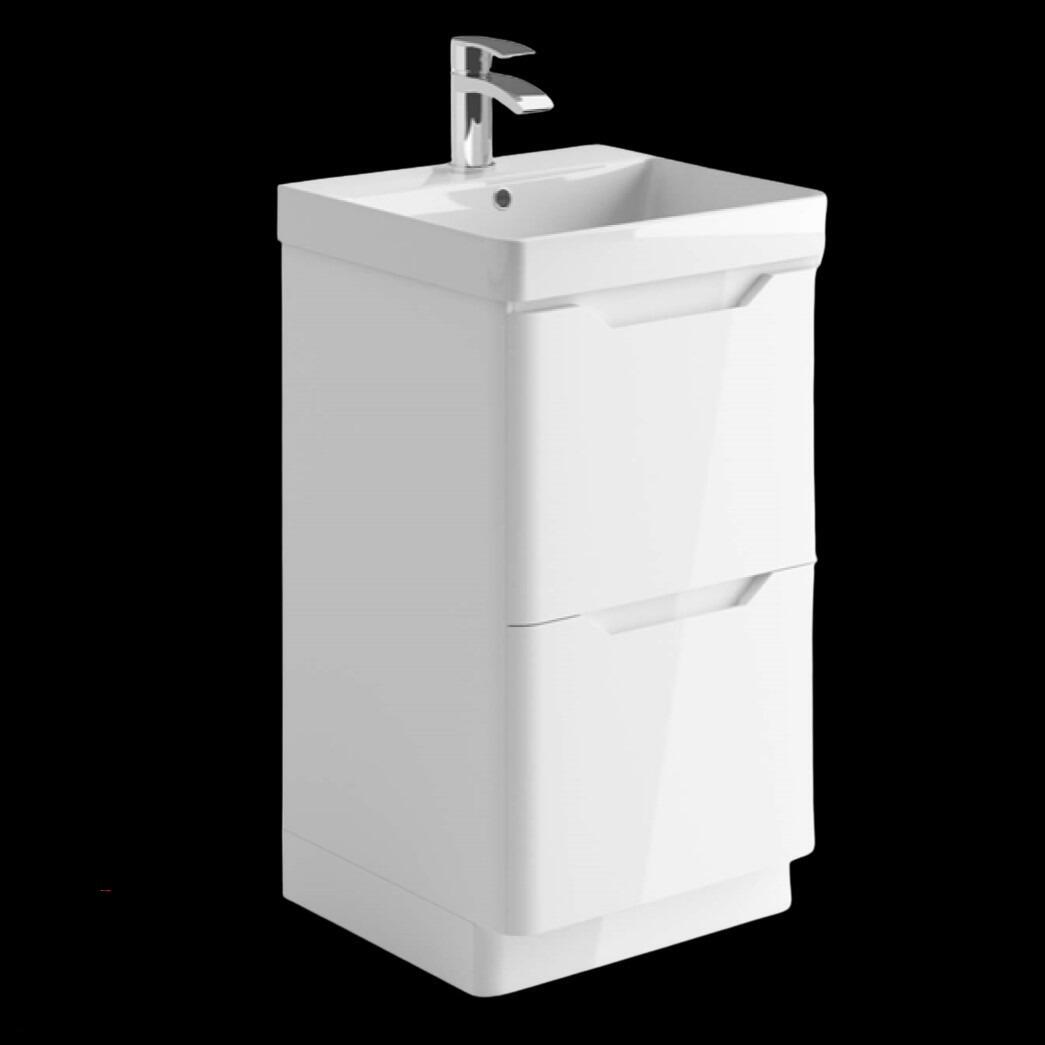 Ella 500mm Gloss White Floor Standing 2 Drawer Vanity Unit with Ceramic Basin