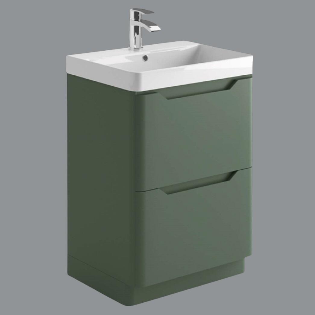 Ella 600mm Green Smoke Floor Standing 2 Drawer Vanity Unit with Ceramic Basin