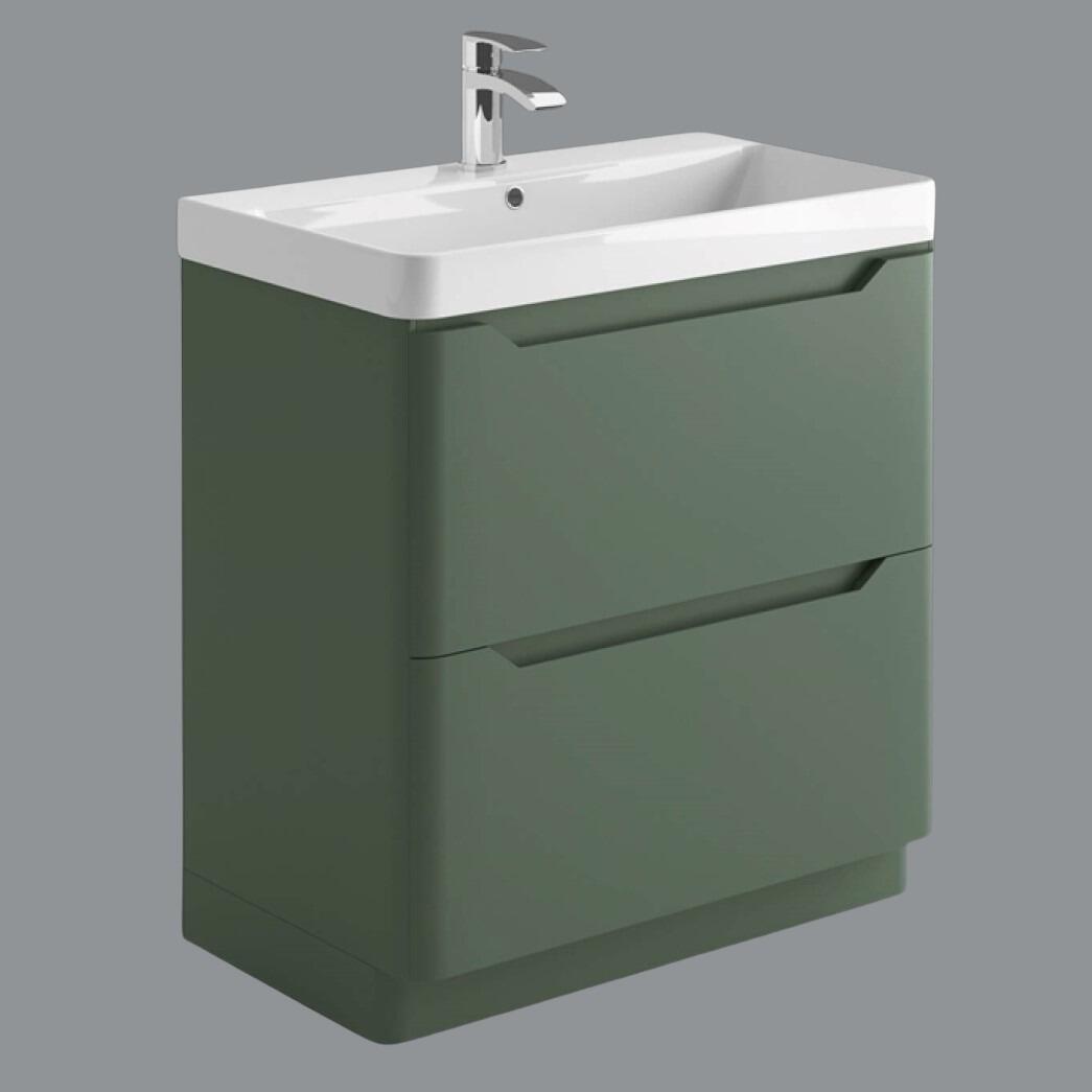 Ella 800mm Green Smoke Floor Standing 2 Drawer Vanity Unit with Ceramic Basin