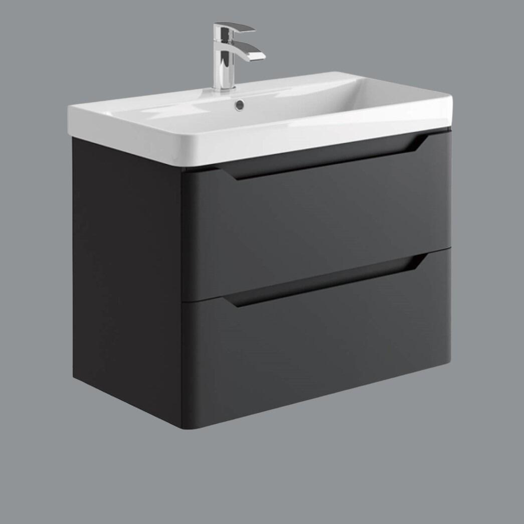 Ella 800mm Anthracite Wall Hung 2 Drawer Vanity Unit with Ceramic Basin