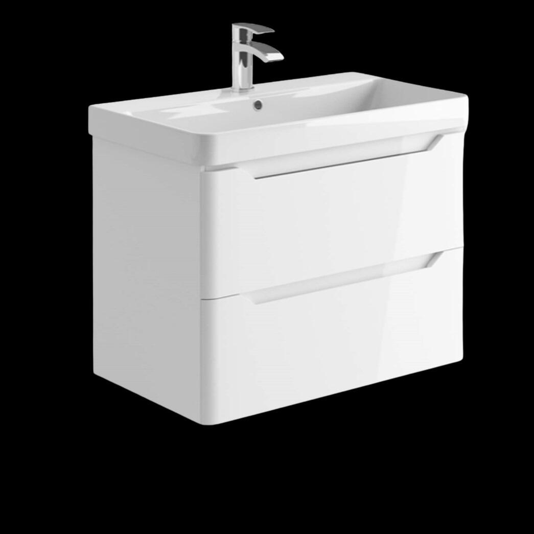 Ella 800mm Gloss White Wall Hung 2 Drawer Vanity Unit with Ceramic Basin