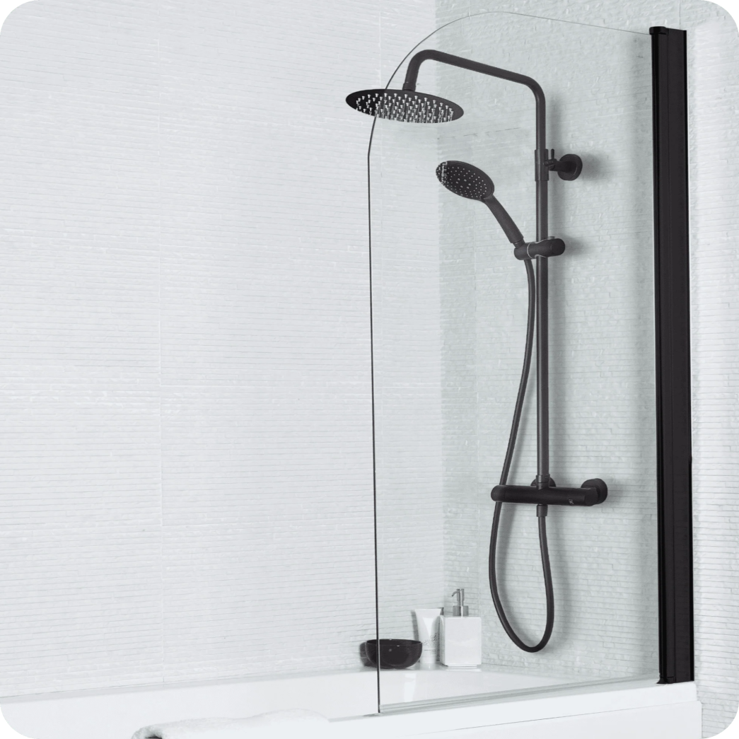 Kartell Nero Matt Black 6mm Radius Edge Single Bath Shower Screen