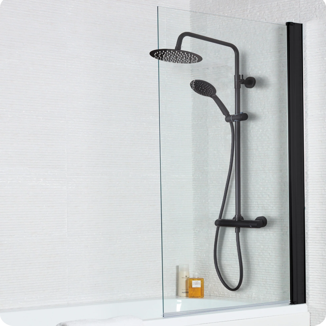 Kartell Nero Matt Black 6mm Square Edge Single Bath Shower Screen
