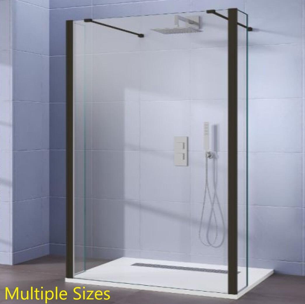 Aquatec 10mm Fixed Shower Screen with 300mm Deflector - Matt Black
