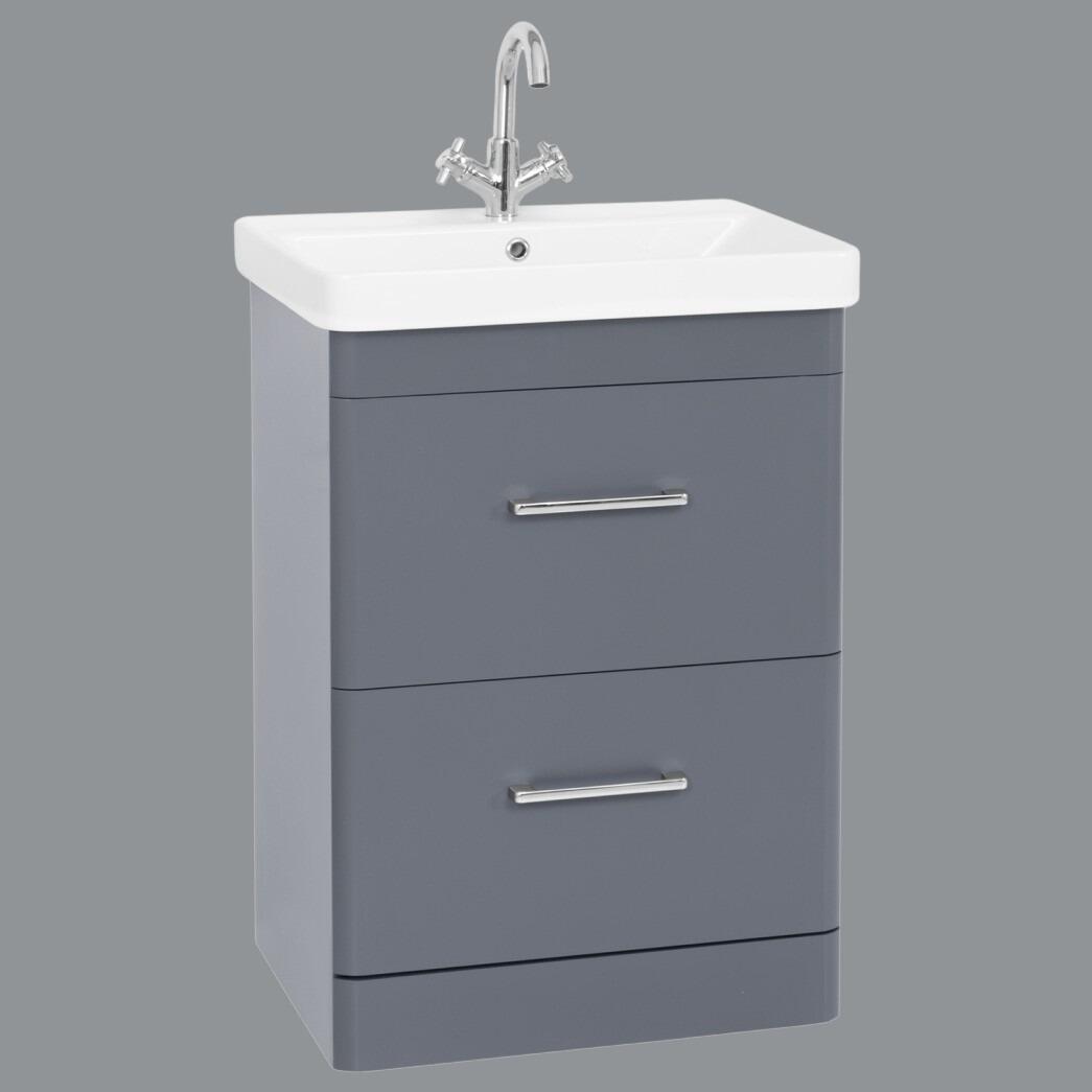 Orion 600mm Cool Grey 2 Drawer Curved Edge Vanity Unit With Ceramic Basin