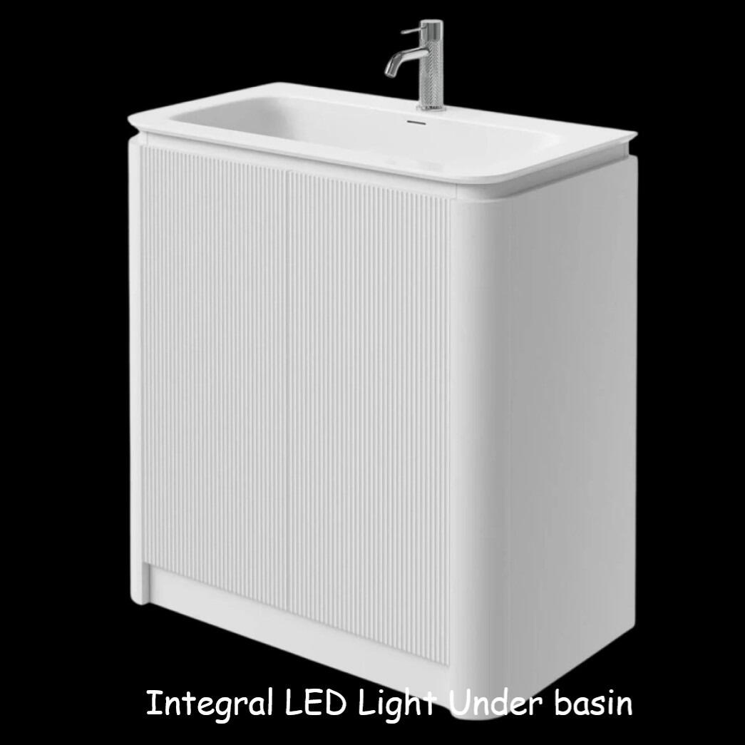 Luca 800mm Matt White Fluted Floor Standing 2 Door Vanity Unit With Integral LED Light