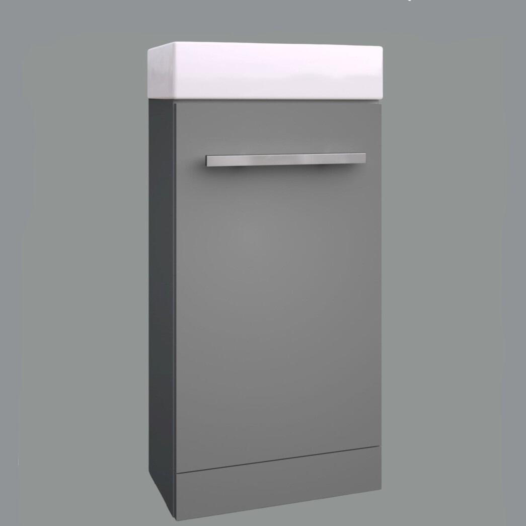 Virtue 410mm Dark Grey Gloss Single Door Floor Standing Cloakroom Vanity Unit with Ceramic Basin