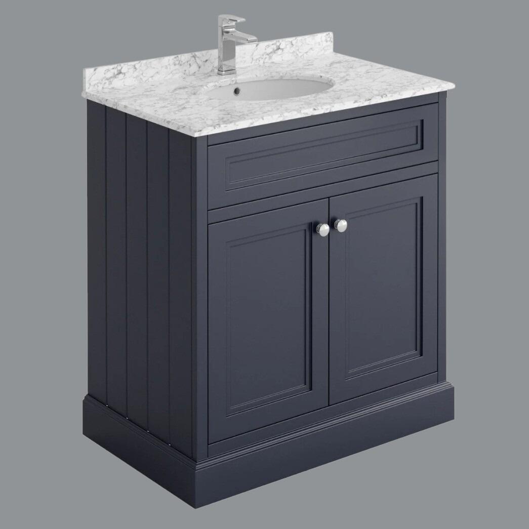 Rectory 800mm Midnight Grey Vanity Unit with Carrara Worktop & Under-mounted Ceramic Basin