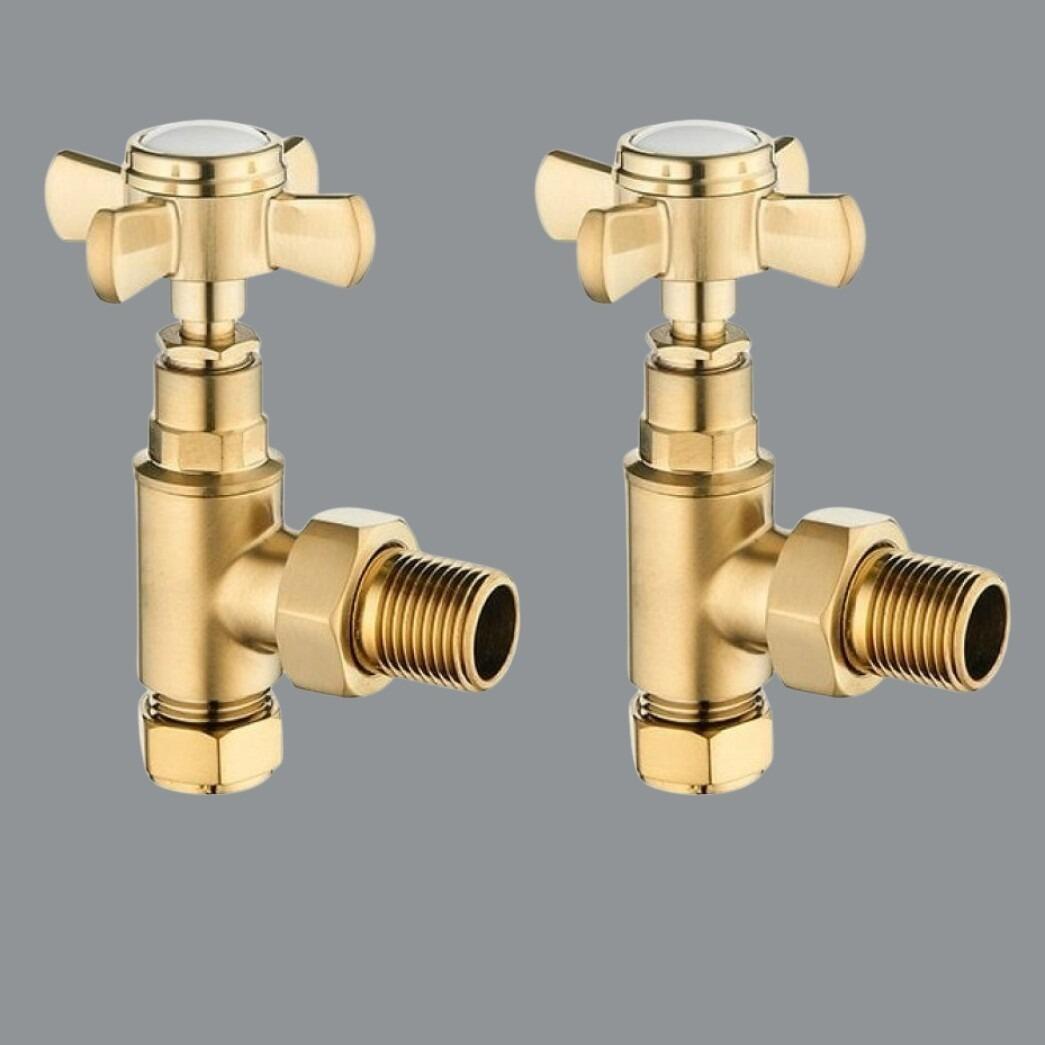 Xcel Valve - Traditional Cross Head Angled Radiator Valve Kit (Pair) Brushed Gold