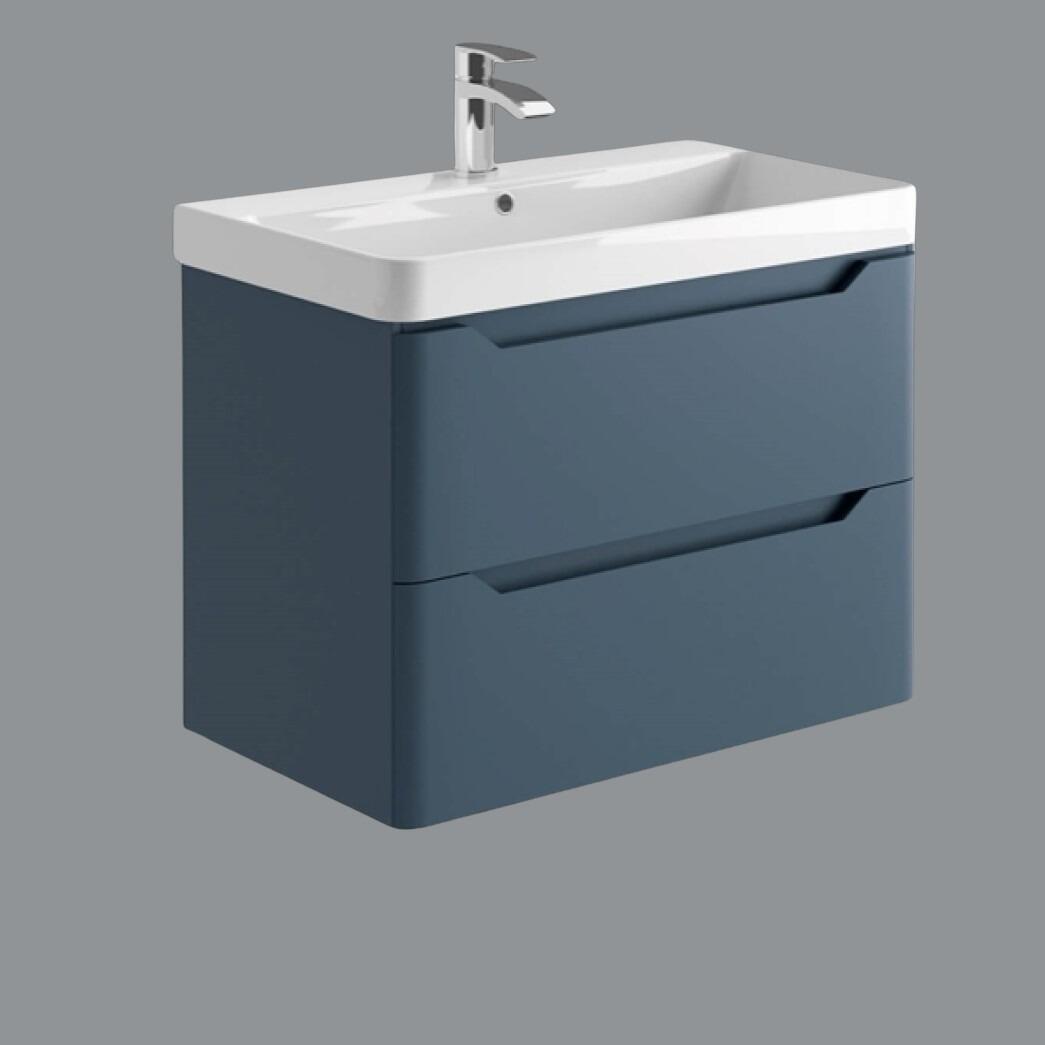 Ella 800mm Stiffkey Blue Wall Hung 2 Drawer Vanity Unit with Ceramic Basin