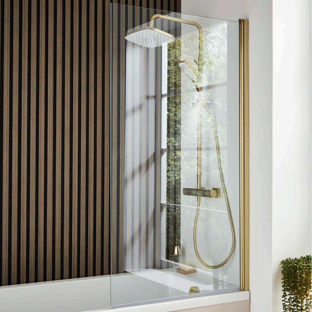 Kartell Ottone Brushed Brass 6mm Square Edge Bath Shower Screen