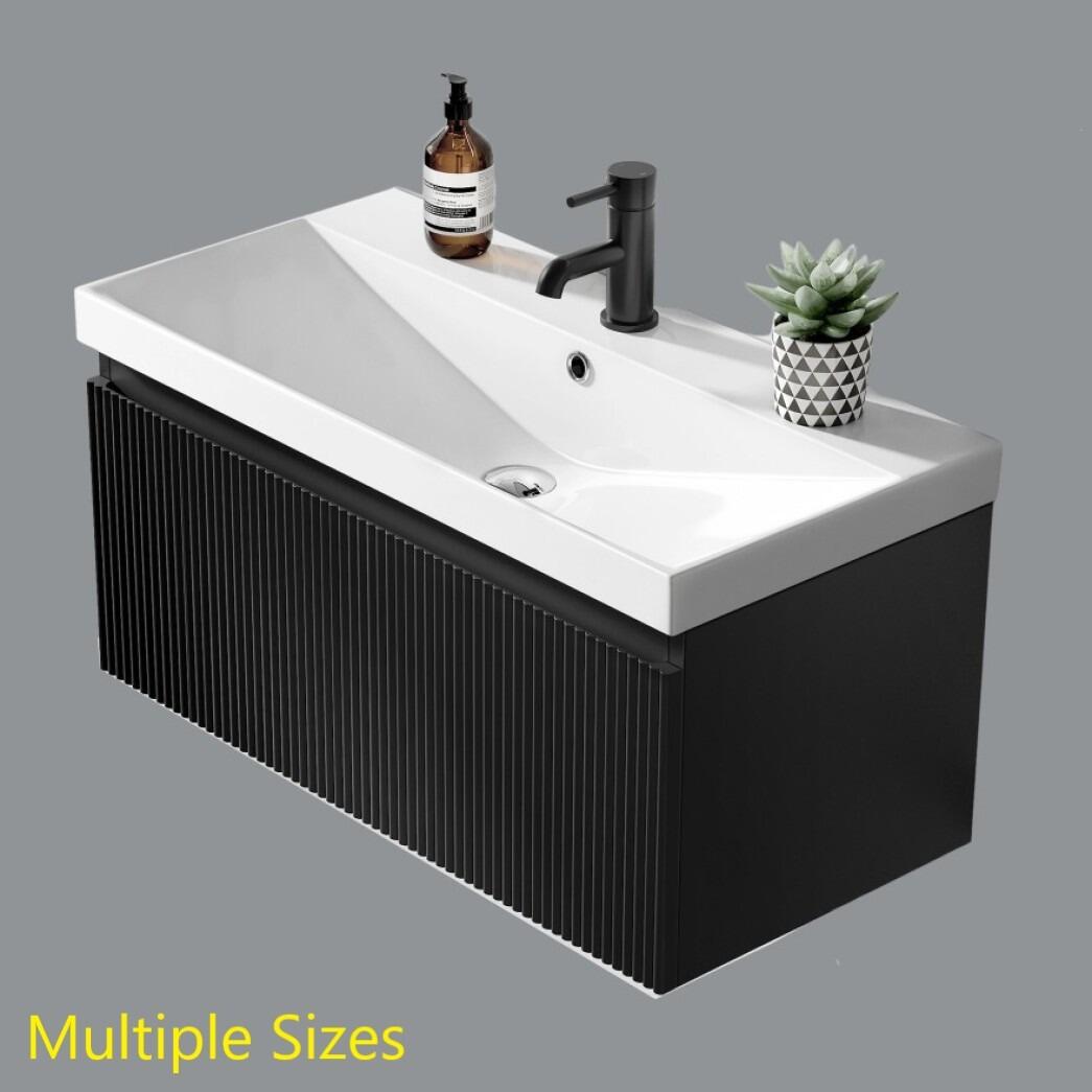 Milo Fluted Matt Black Wall Hung Single Drawer Vanity Unit