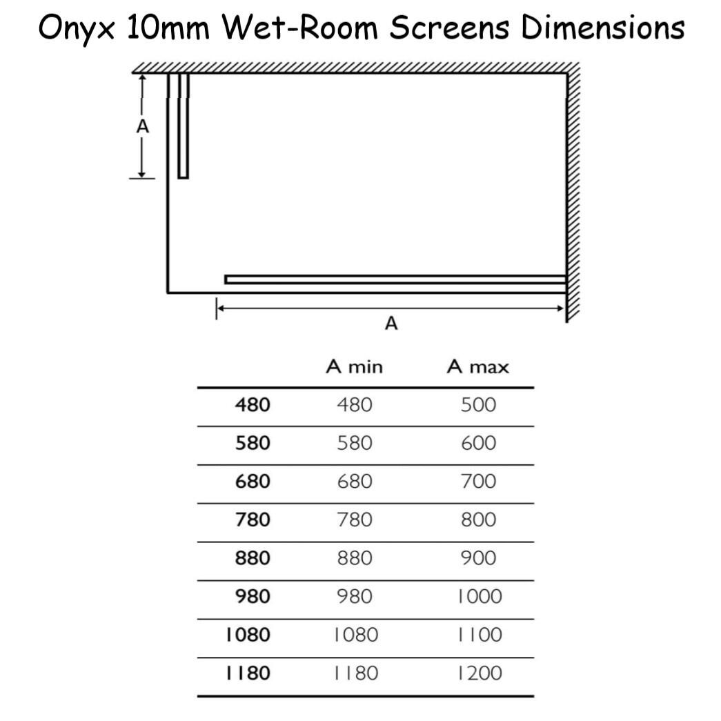 Onyx 10mm Clear Glass Fixed Shower Screens Dimensions