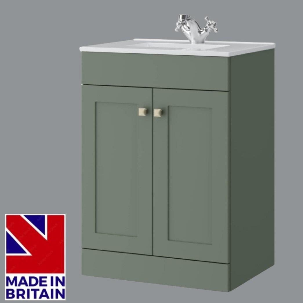 Sanctuary Shaker 600mm 2 Door Floor Standing Vanity Unit - Corymbia Green
