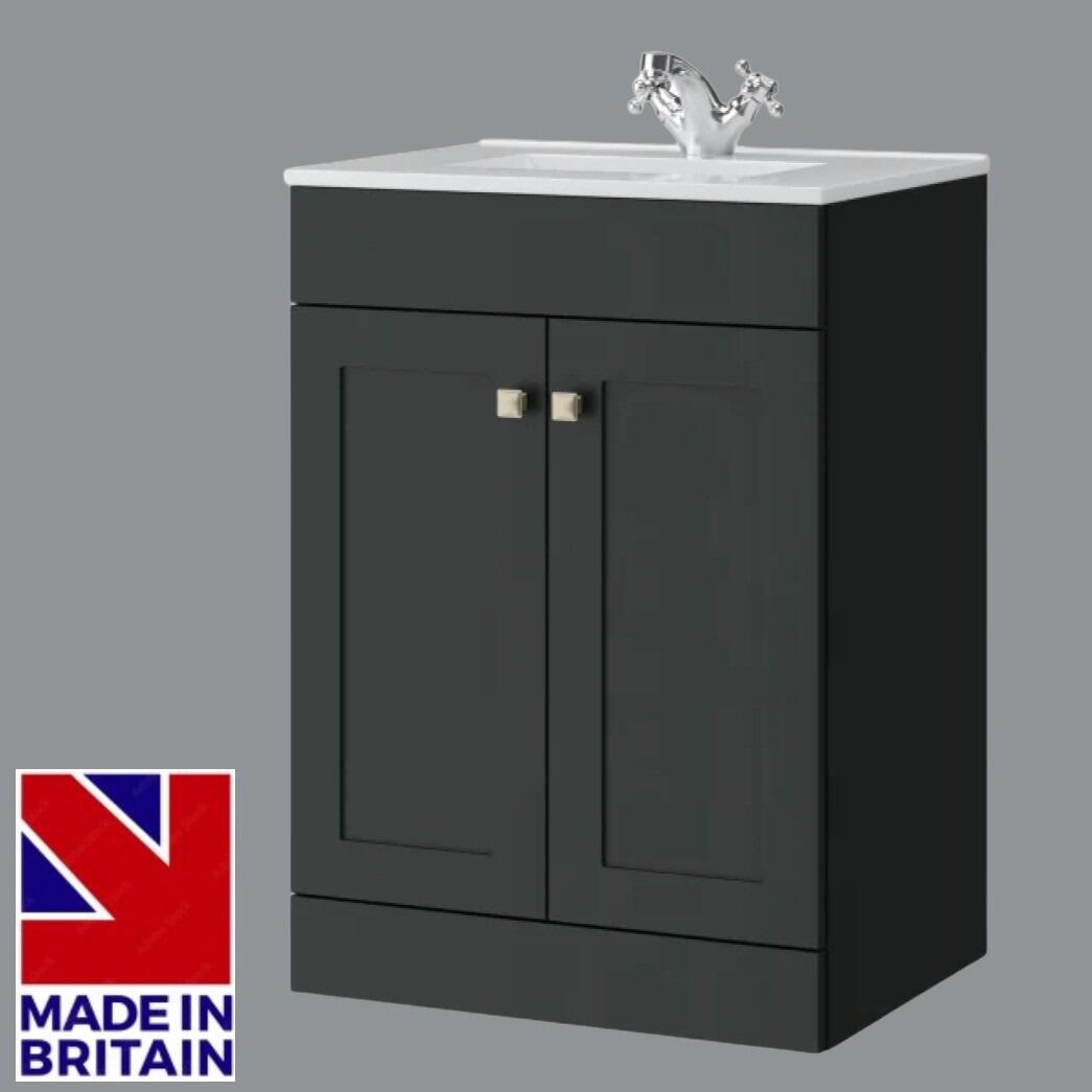 Sanctuary Shaker 600mm 2 Door Floor Standing Vanity Unit - Anthracite