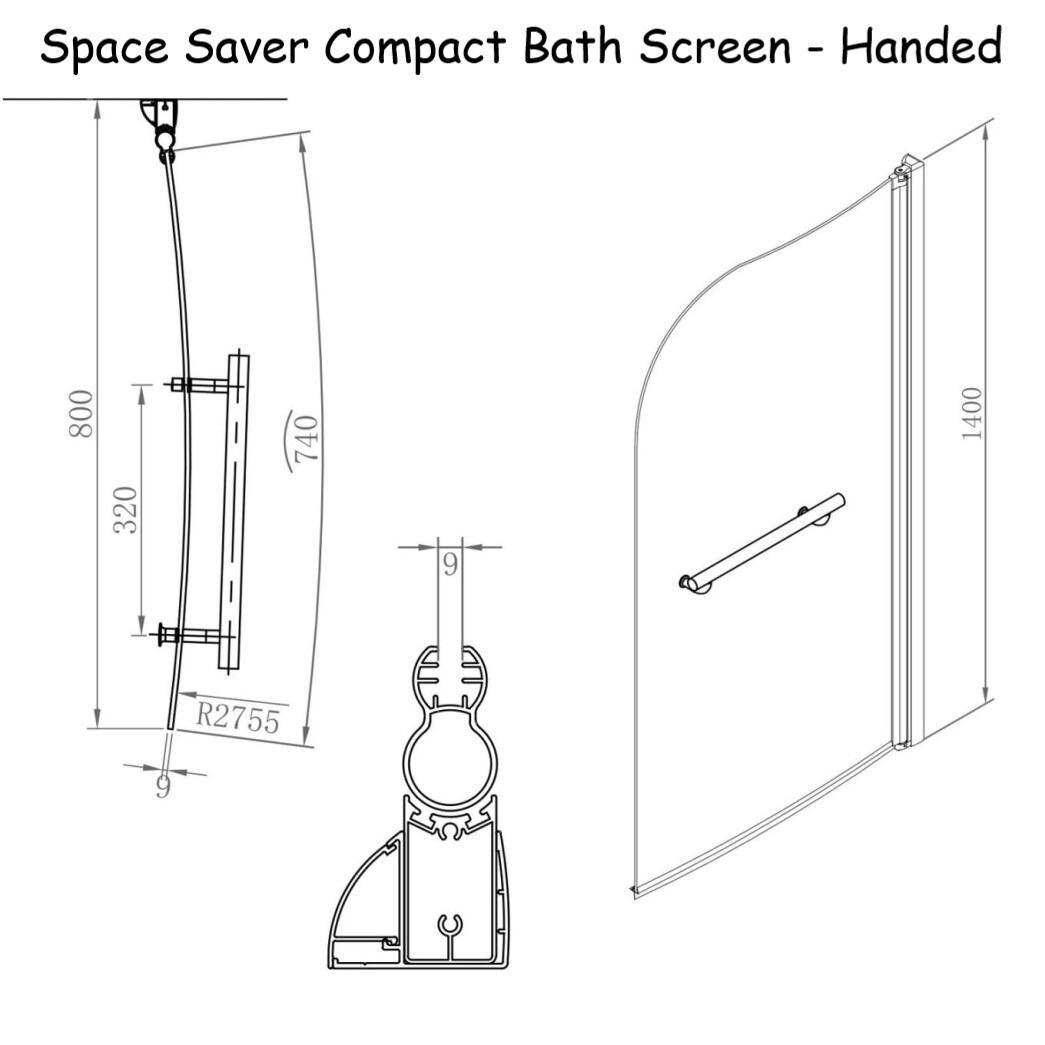 Renaissance Compact Left Hand Bath Shower Screen Dimensions