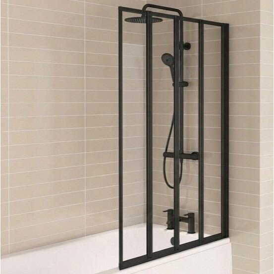Aqualux 840mm 4 Panel Folding Bath Screen - Black