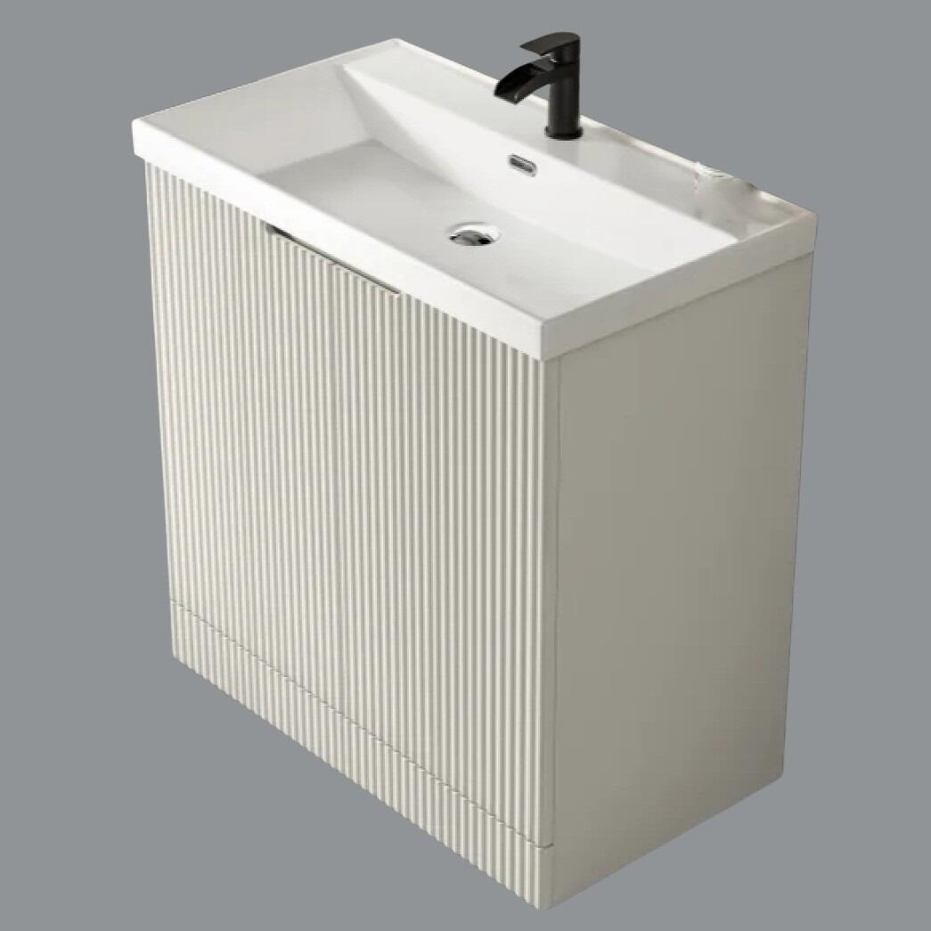 Miami 800mm Fluted 2 Door Vanity Unit with Ceramic Basin - Chalk White