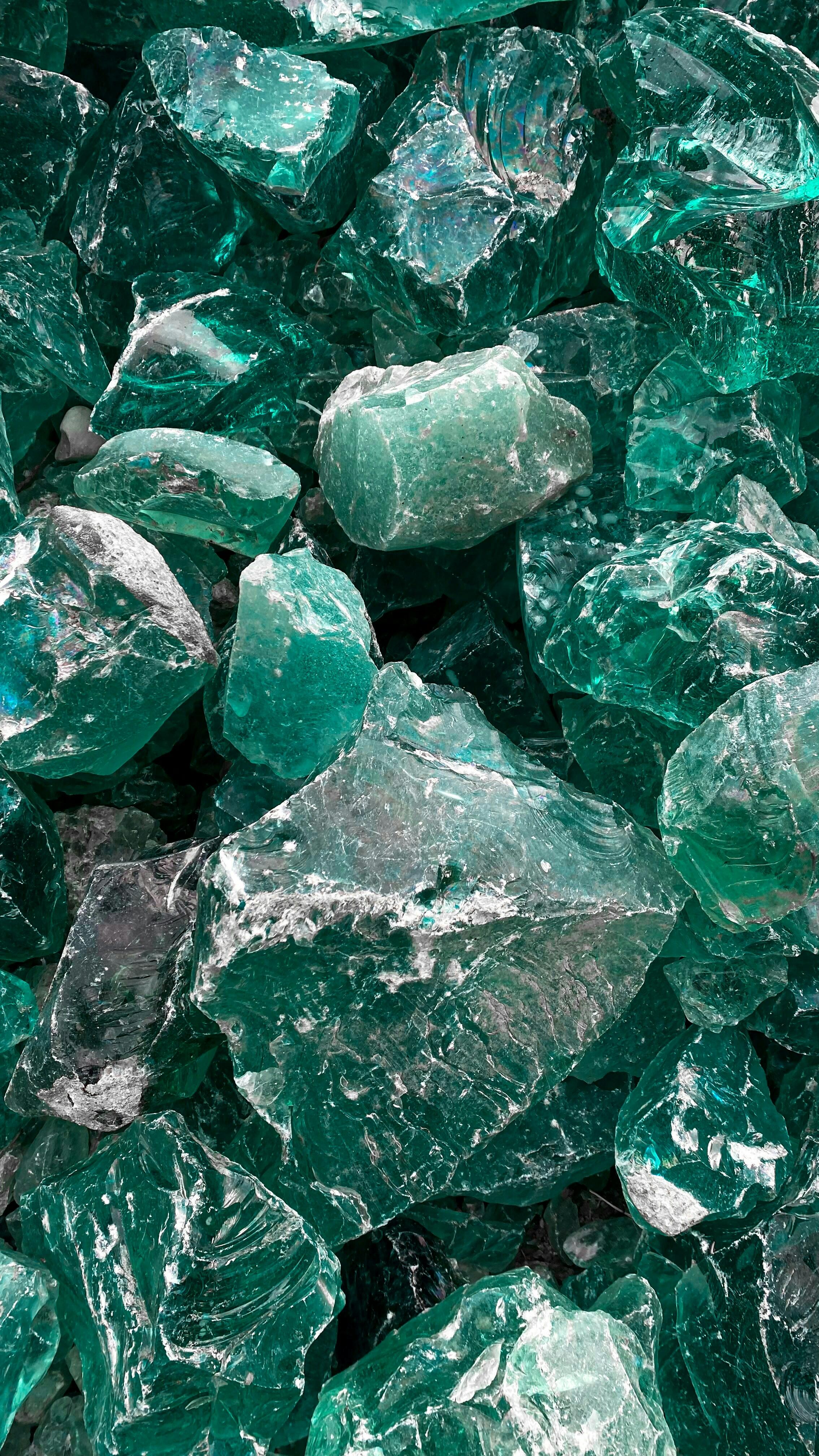 Lots of green raw crystals and minerals