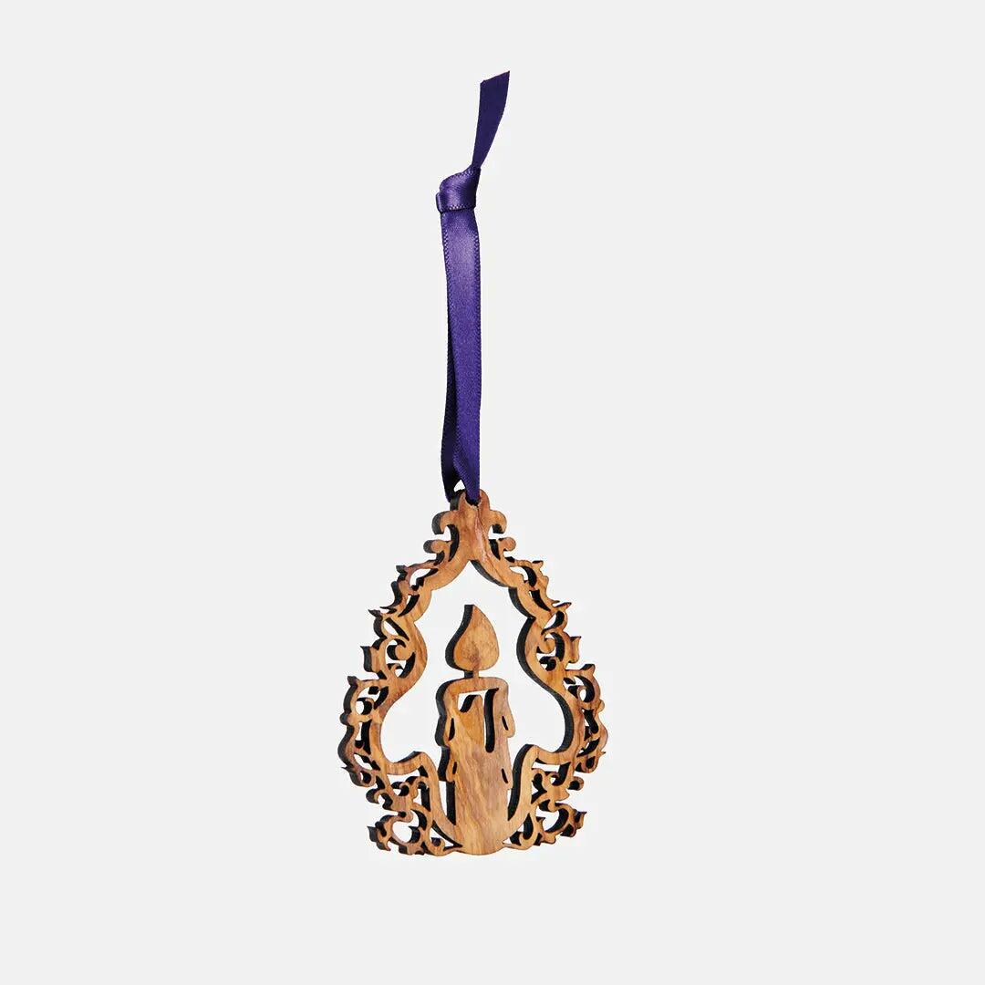 Bethlehem olive wood Everlasting Light hanging Christmas tree decoration