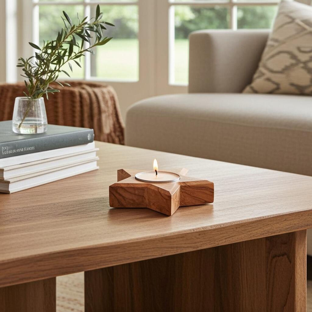 Charity Homeware_Olive Wood Star Tealight Holder lifestyle