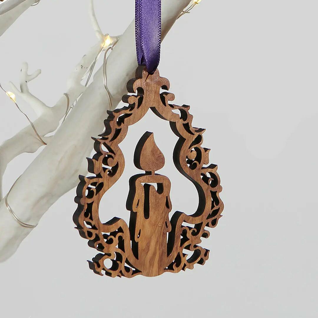 Bethlehem olive wood Everlasting Light hanging Christmas tree decoration