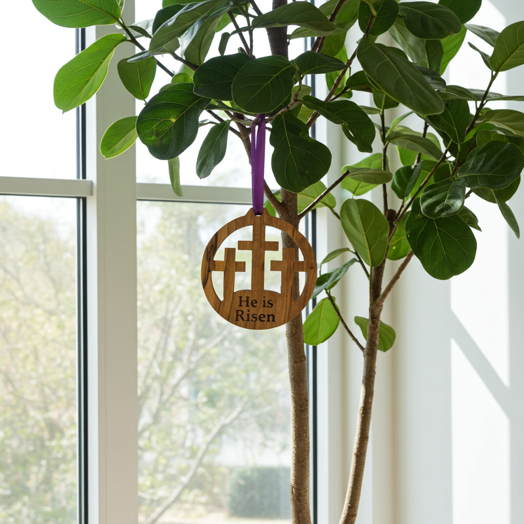 Olive Wood He Is Risen Cross Easter Decoration lifestyle