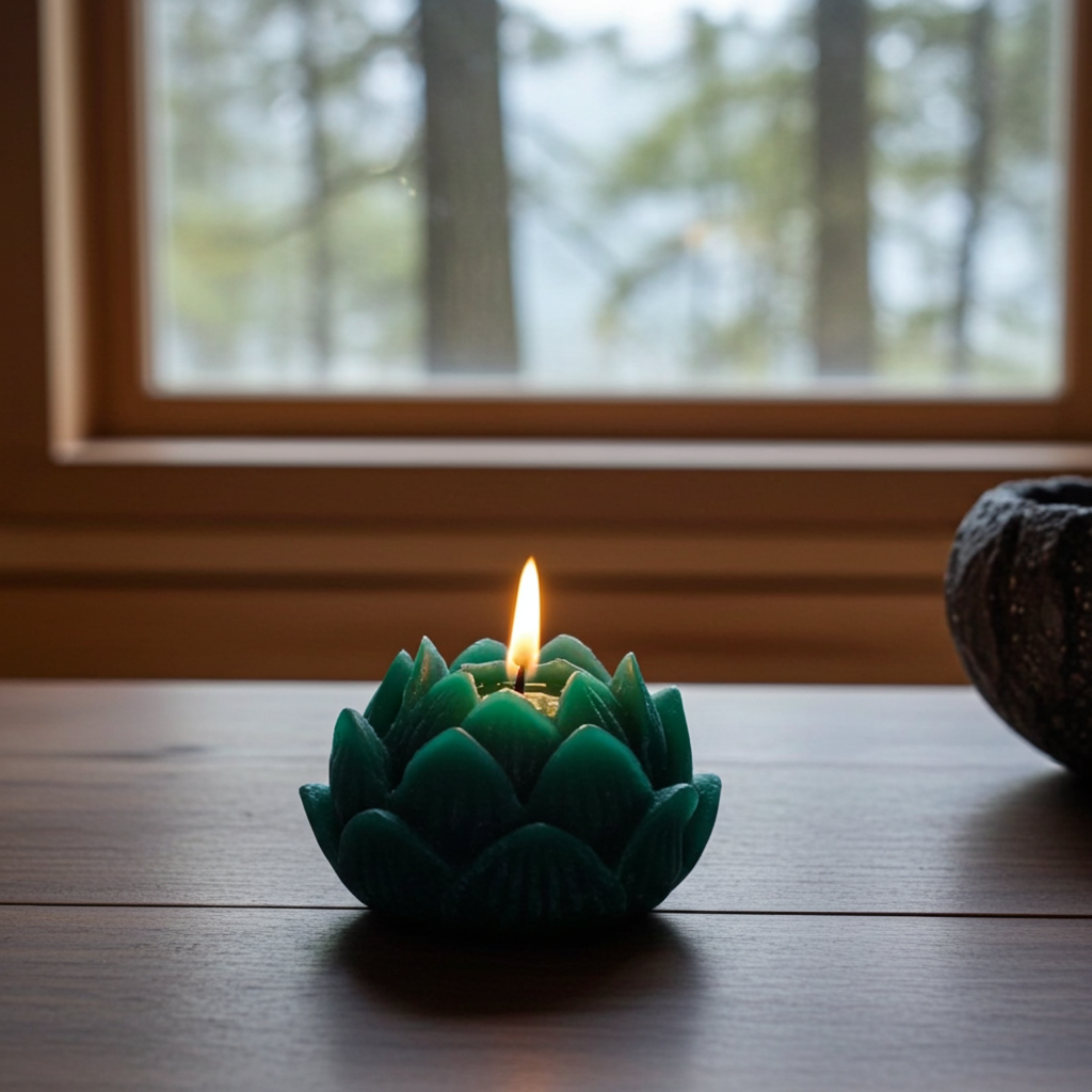 Handmade Lotus Shaped Candle - Green lifestyle