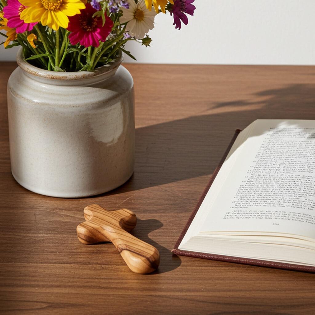 Devotional Olive Wood Holding Cross - Large lifestyle