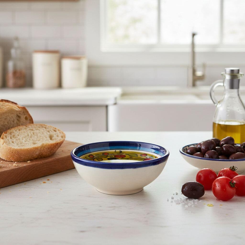 Palestinian Ceramic Dipping Bowl Colourful Floral - lifestlye image