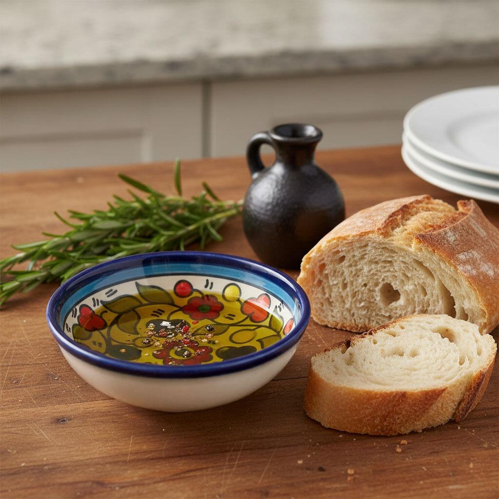 Palestinian Ceramic Dipping Bowl Colourful Floral - lifestlye image
