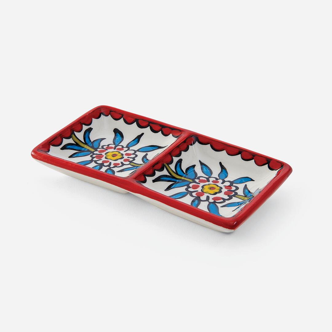 Embrace the Middle East - Homeware - Palestinian Ceramic Rectangular Divided Dish Gerbera