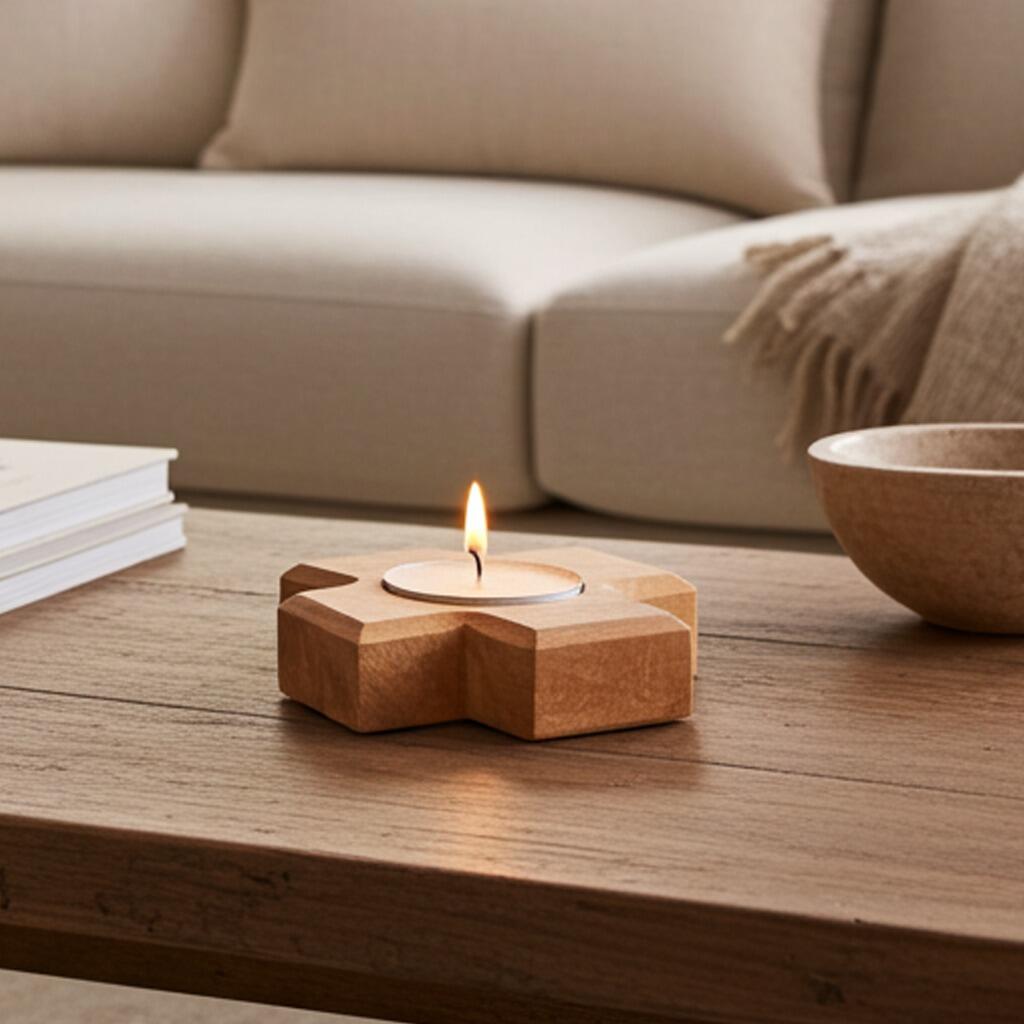 Olive Wood Cross Tealight Holder lifestyle