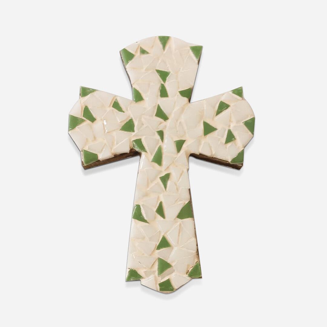 Handmade Mosaic Green and White Cross