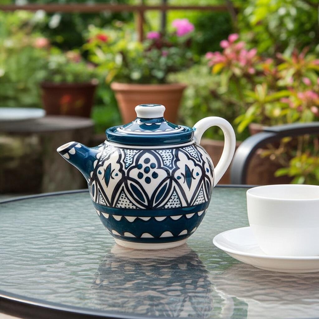 Embrace the Middle East - Homeware - Palestinian Ceramic Tea Pot Lotus Turquoise lifestyle