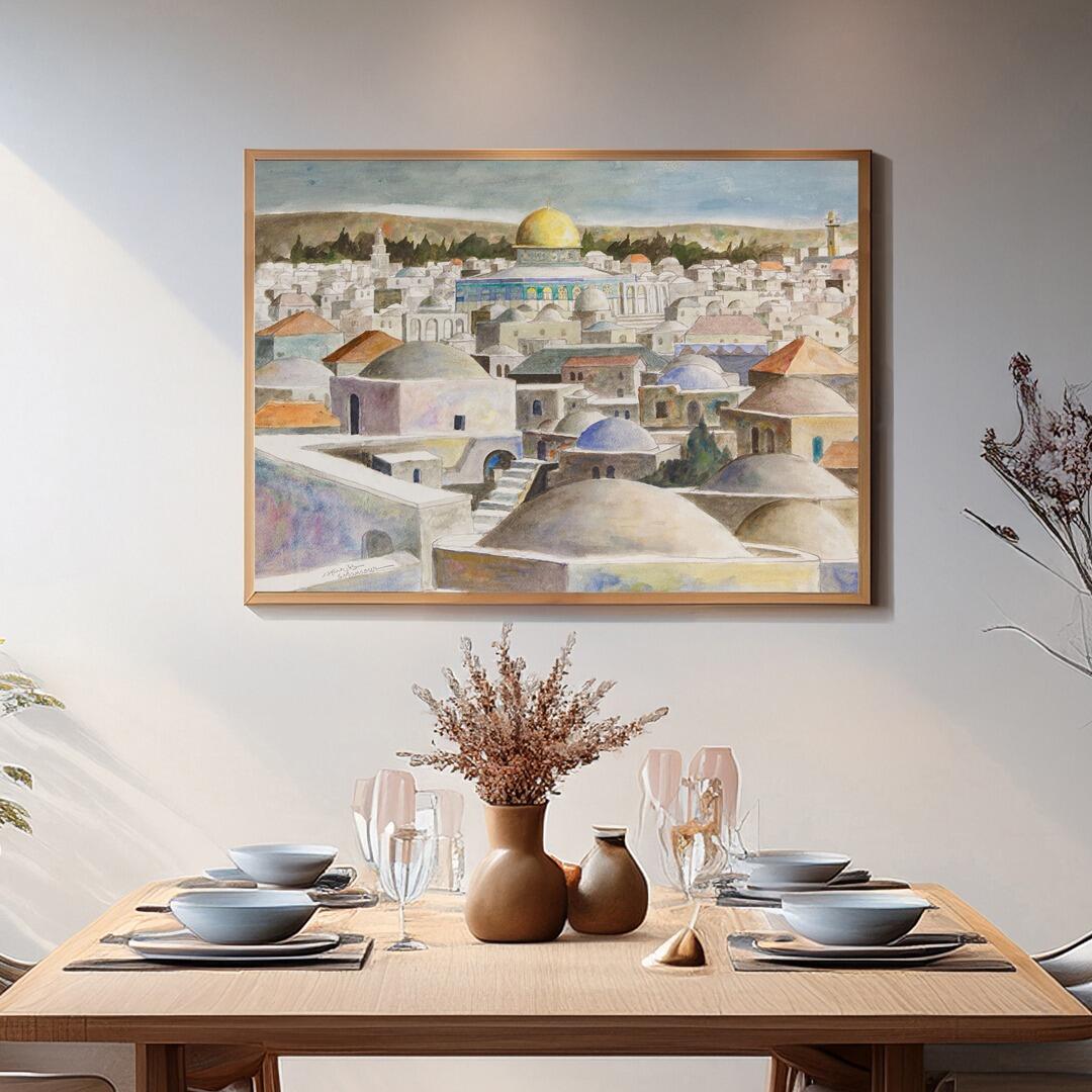 Sliman Mansour, Jerusalem Rooftops Wall Art 30 x 20cm
