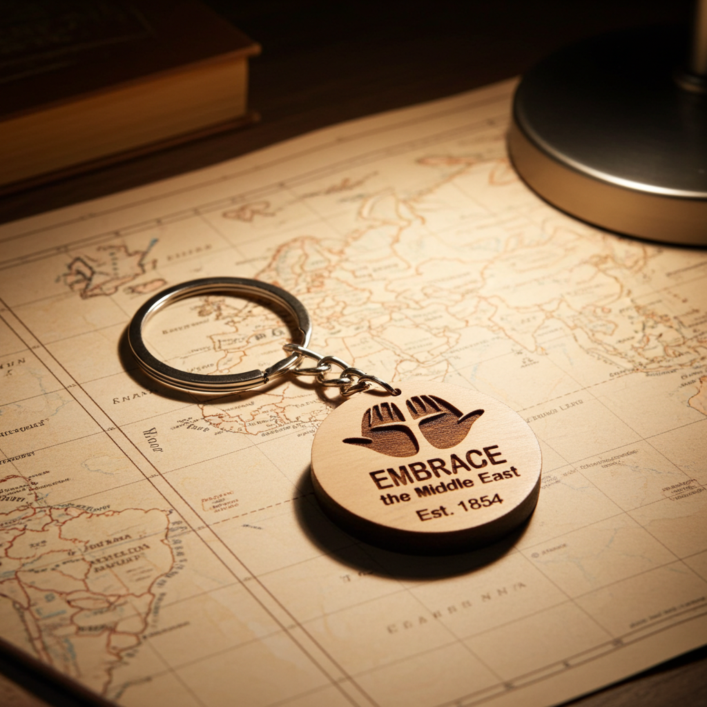 Bethlehem Olive Wood Embrace the Middle East logo keyring lifestyle
