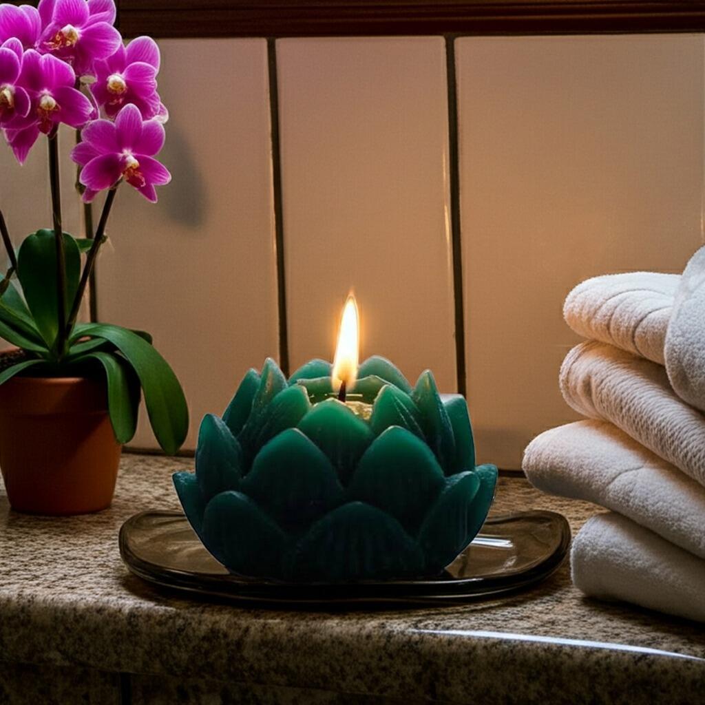 Handmade Lotus Shaped Candle - Green lifestyle