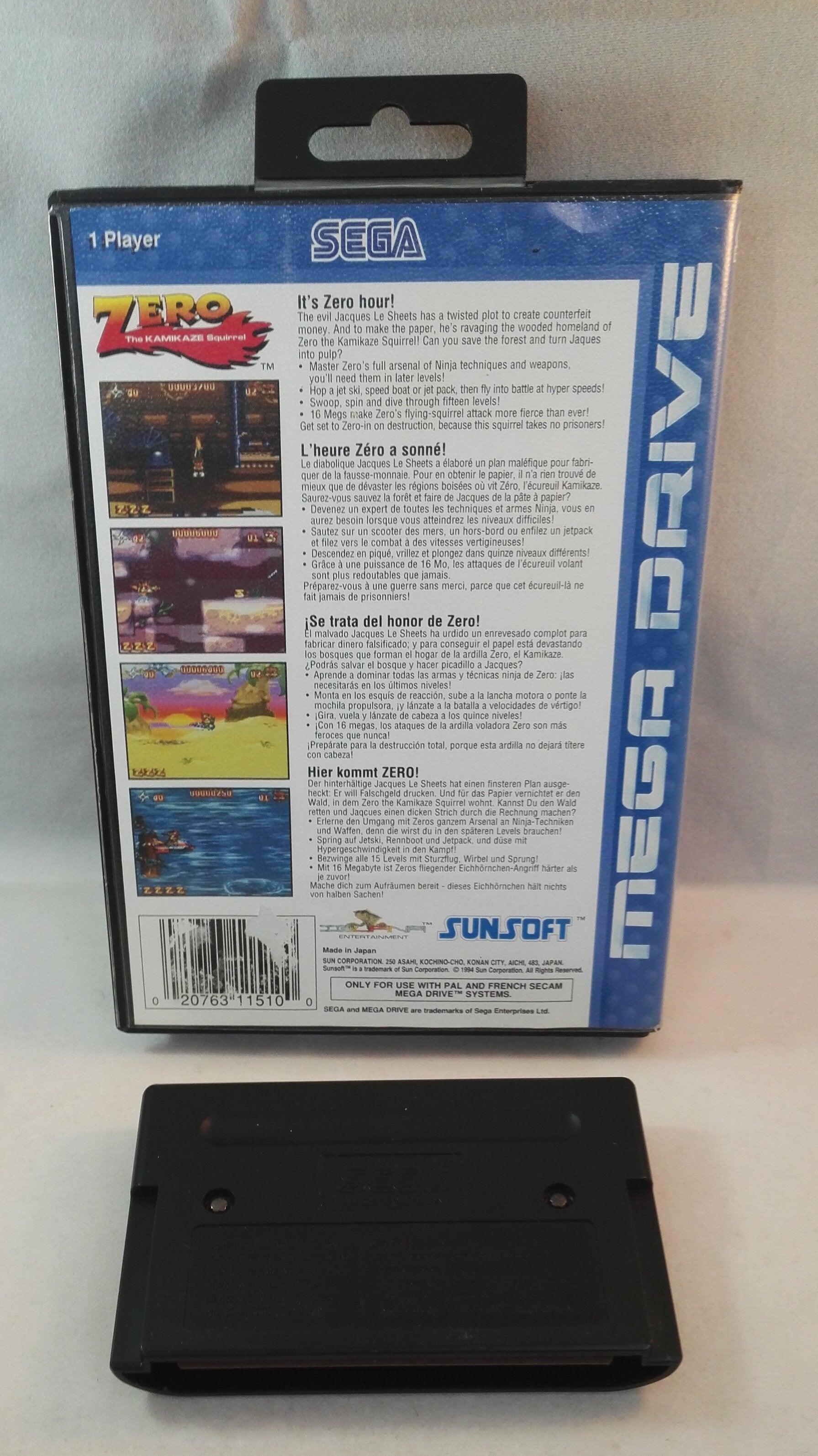 Zero the Kamikaze Squirrel Sega Mega Drive box and cart back