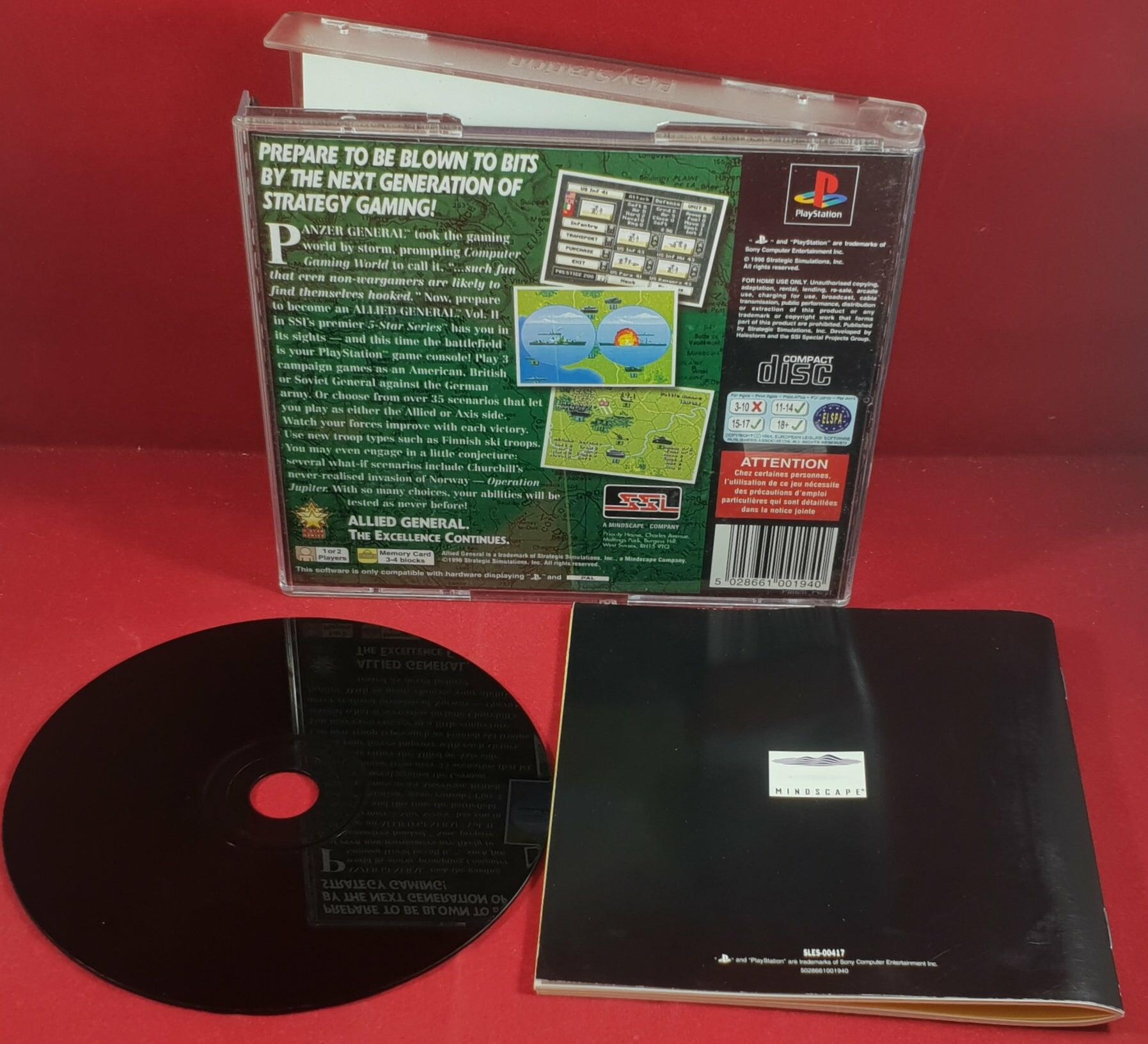 Allied General PS1 back of case, manual and game disc play side.