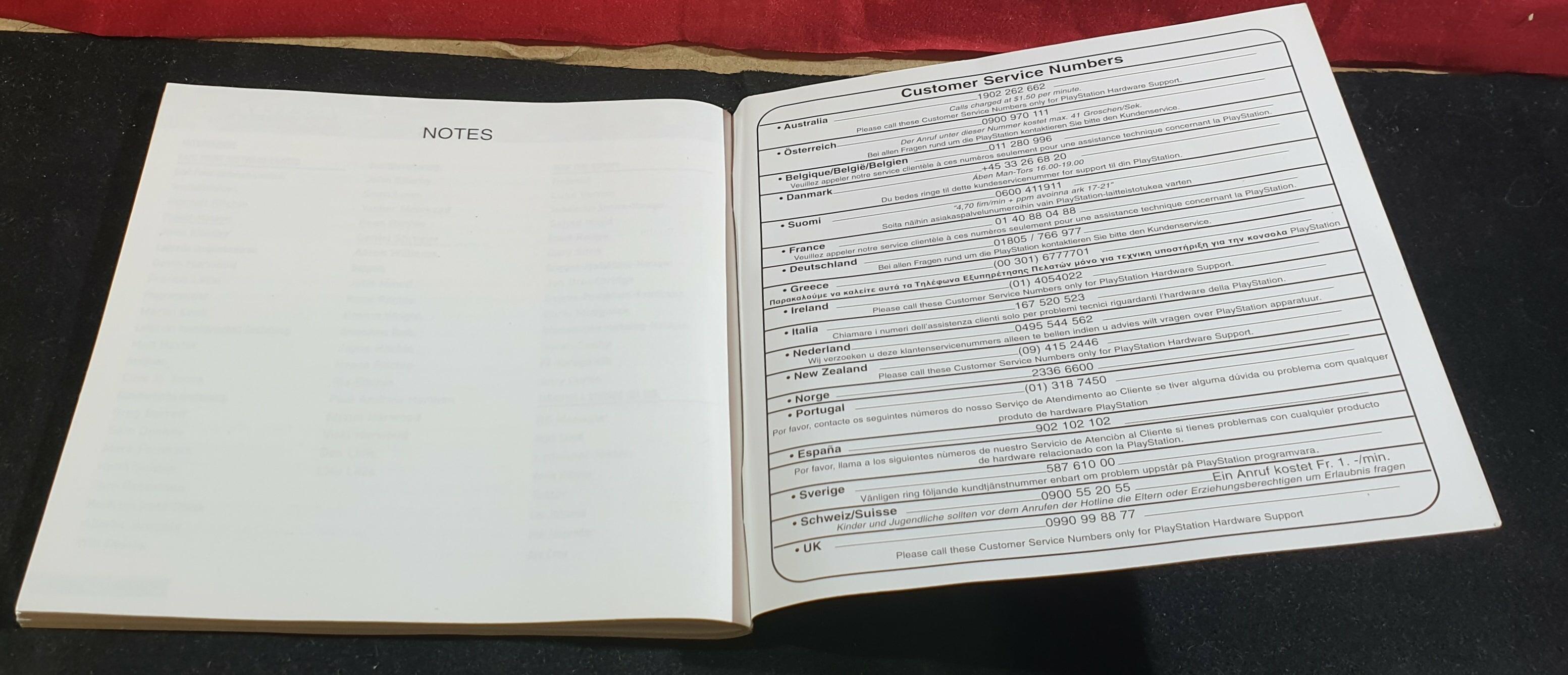 Back of manual open to show no writing on notes page