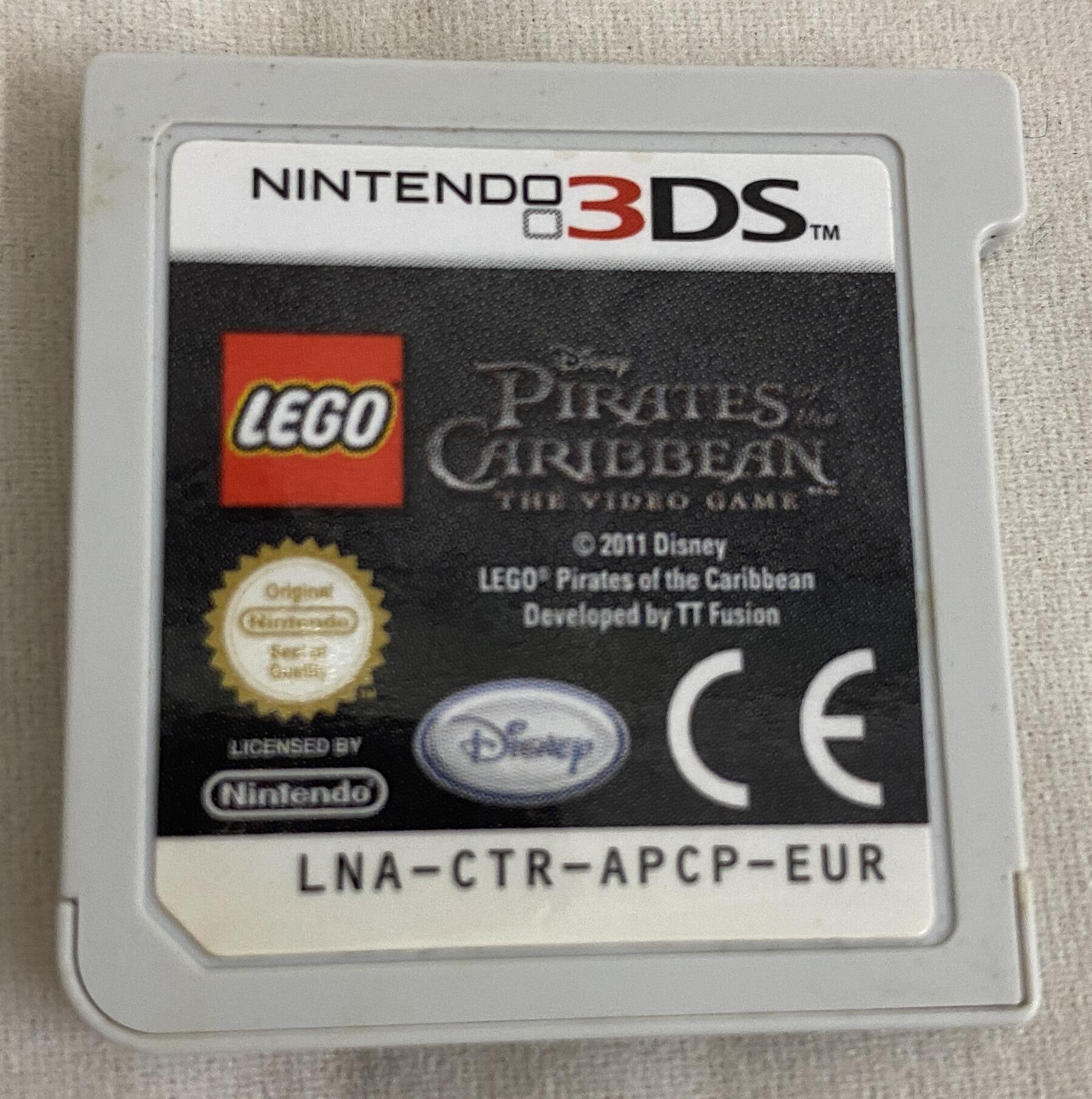 LEGO Pirates of the Caribbean Nintendo 3DS game cartridge front view featuring game title and artwork.
