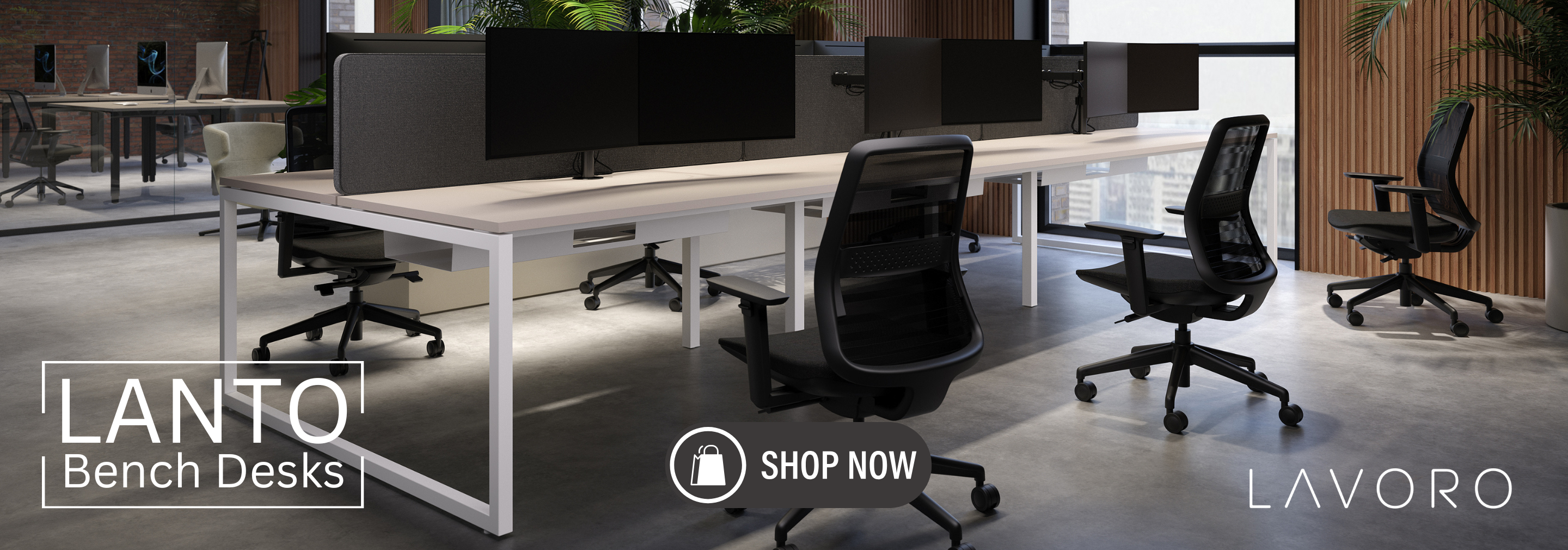 Lanto bench desk range – multi-user fixed height workstations with floating desktops