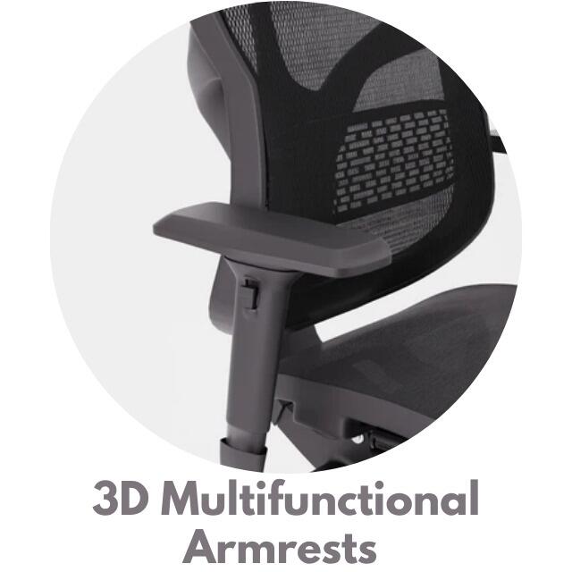 3D adjustable armrests on ergonomic office chair showing multi-directional movement