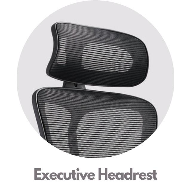 Executive headrest option on ergonomic office chair providing extended neck support