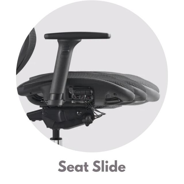 Office chair seat slide adjustment showing depth control feature