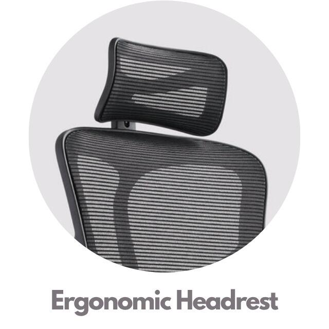 Adjustable ergonomic headrest showing height and angle positioning support