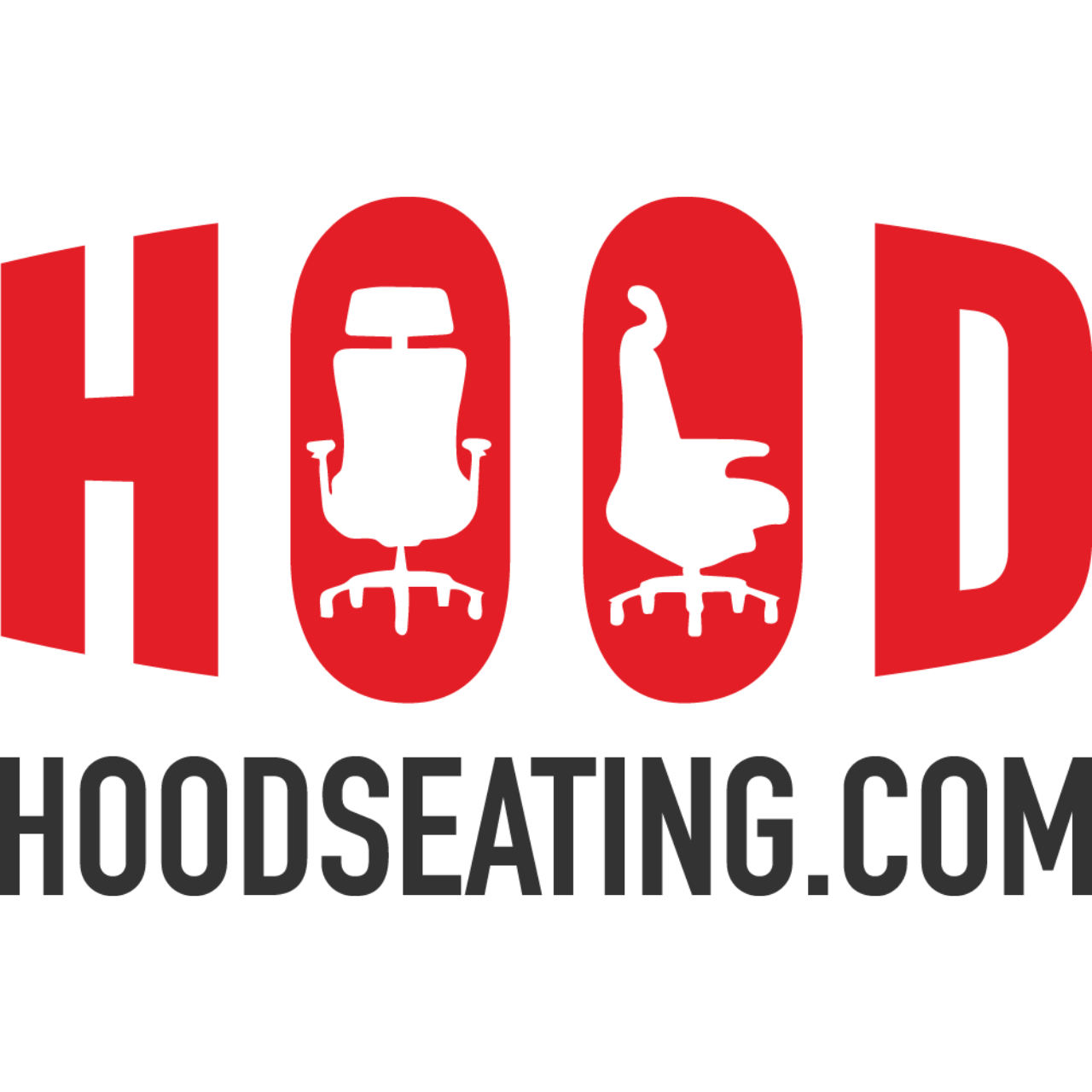 Hood Seating Ltd logo featuring two ergonomic office chairs inside bold red lettering.