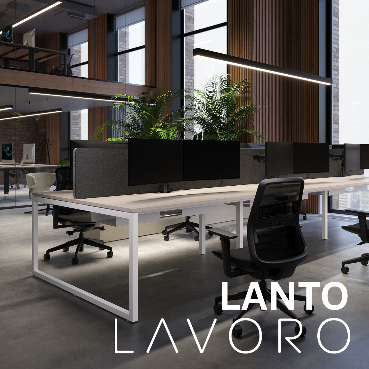 Lavoro Lanto fixed height desks – modern office bench desk range with floating desktop design