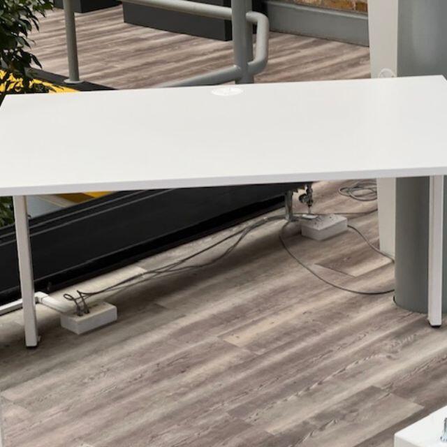 Top view of refurbished Kinnarps Nexus white office desk with clean white work surface